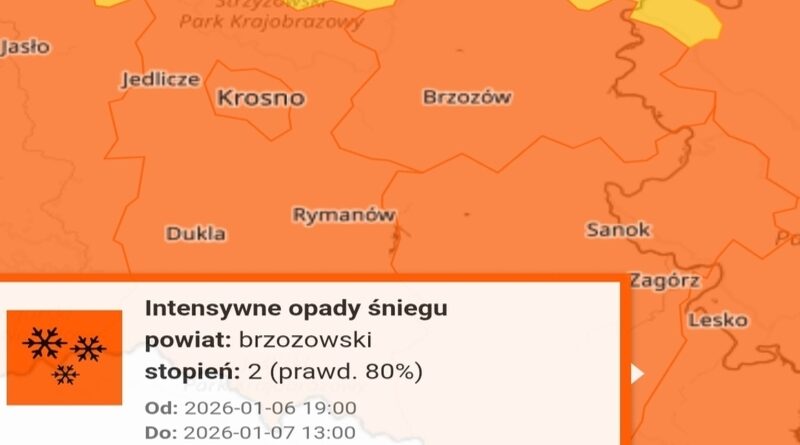Intensywne opady śniegu na Podkarpaciu. IMGW ostrzega