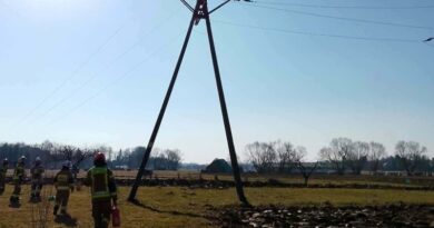 Awaria słupa energetycznego w Starej Wsi. Na miejscu strażacy i pogotowie energetyczne