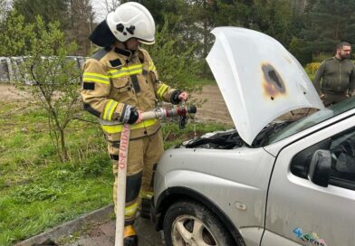 Pożar auta w Dydni. Płomienie tuż przy zabudowaniach, szybka akcja służb