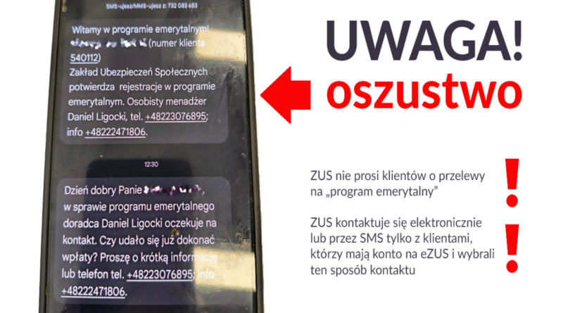 Uwaga na oszustów podszywających się pod ZUS – wyłudzają pieniądze od seniorów