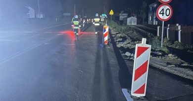 Strażacy i policja zadbali o bezpieczeństwo przy budowie ronda