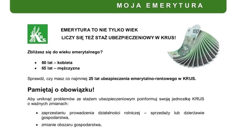 KRUS przypomina: do emerytury liczy się nie tylko wiek, ale i staż ubezpieczeniowy