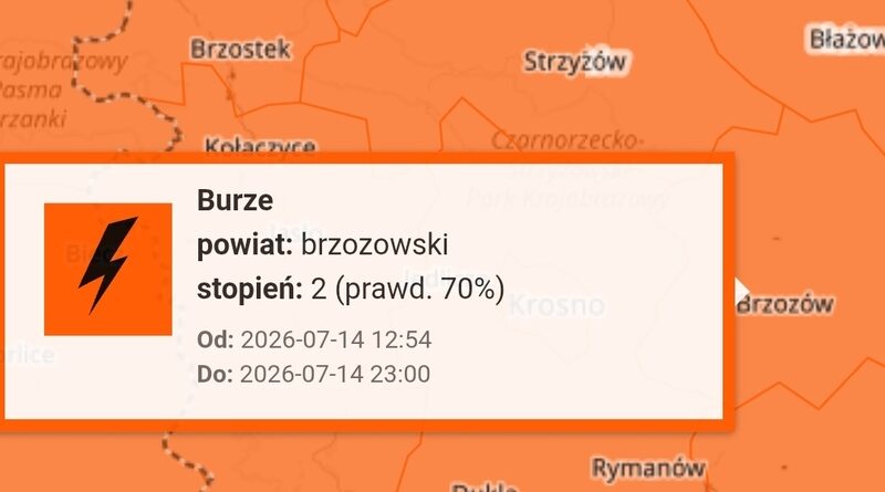 Alert pogodowy dla Podkarpacia. Burze z ulewami, silnym wiatrem i gradem Alert pogodowy dla Podkarpacia. Burze z ulewami, silnym wiatrem i gradem