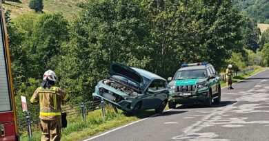 Samochód zawisł na barierach. Zdarzenie w okolicy Brzegów Górnych Samochód zawisł na barierach. Zdarzenie w okolicy Brzegów Górnych