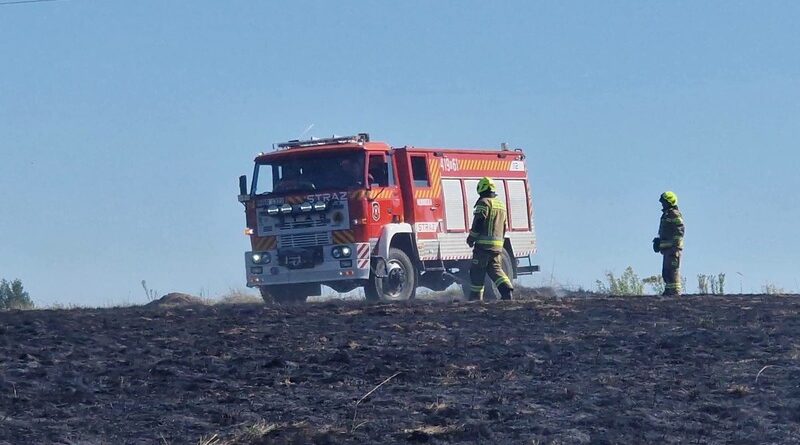 Pożar traw w Górkach. Ogień w pobliżu zabudowań